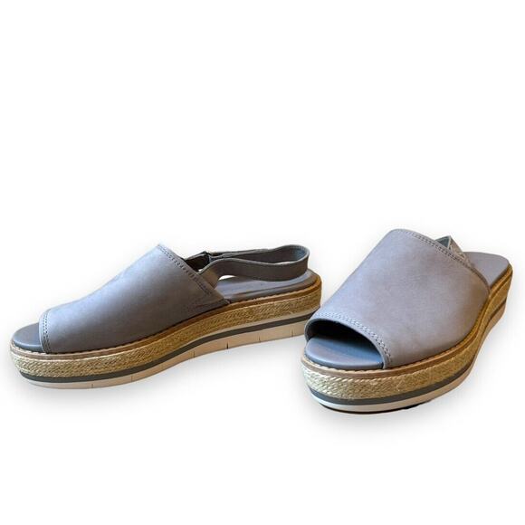 Timberland Emerson Peep Toe Wedge Espadrille Gray Sandals Slingback Leather Sz 9 - Picture 2 of 10